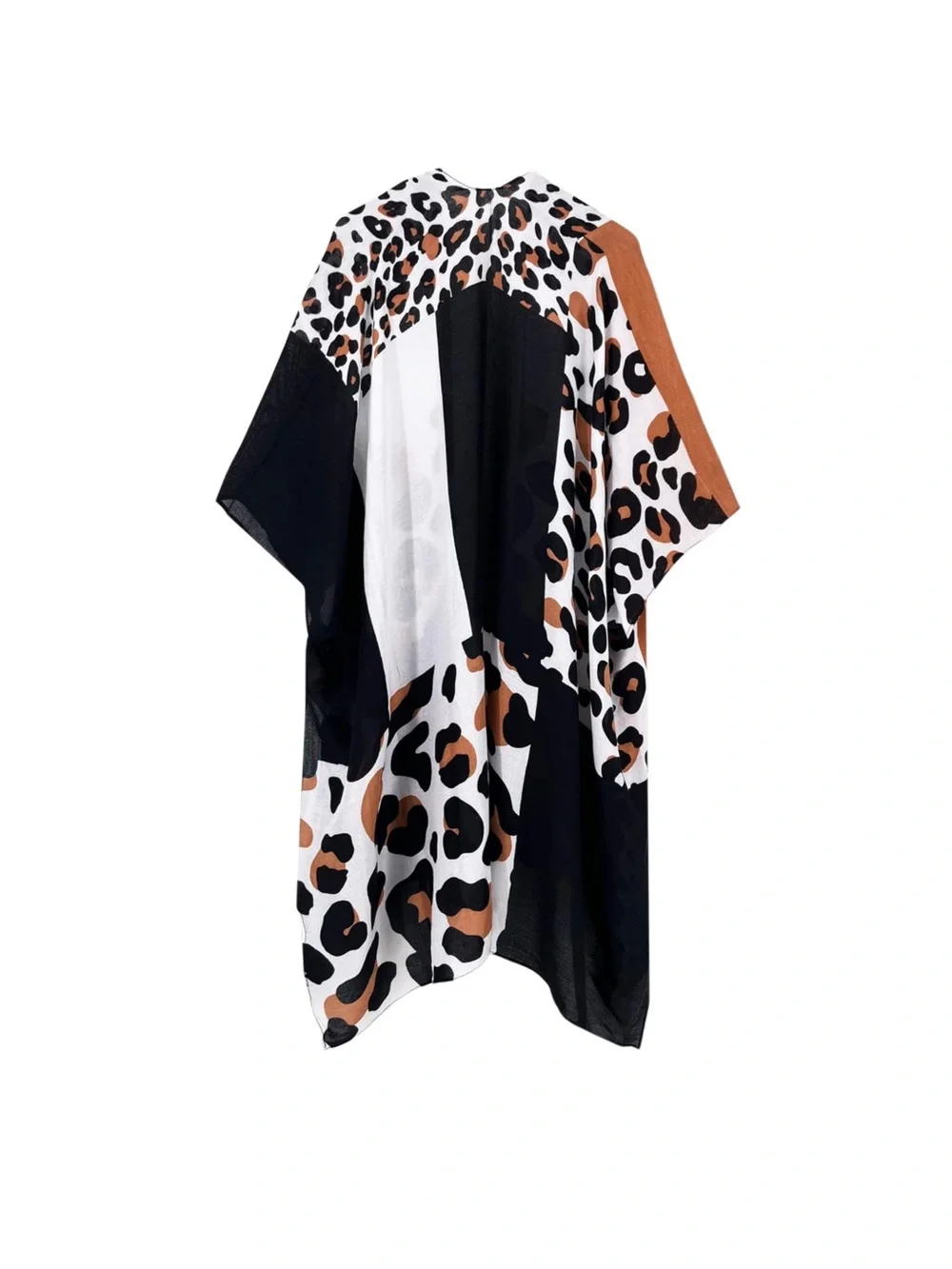 Leopard print colorblock open-front kimono cardigan - Picture 2 of 6